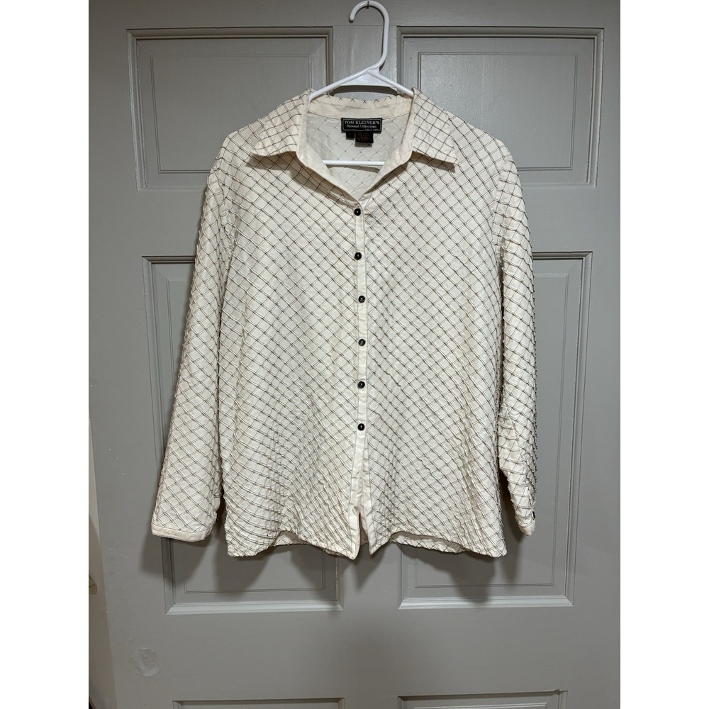 Vintage Tom Kleiner 100 % Silk Blouse Women's L Geometric Pattern 90's Retro